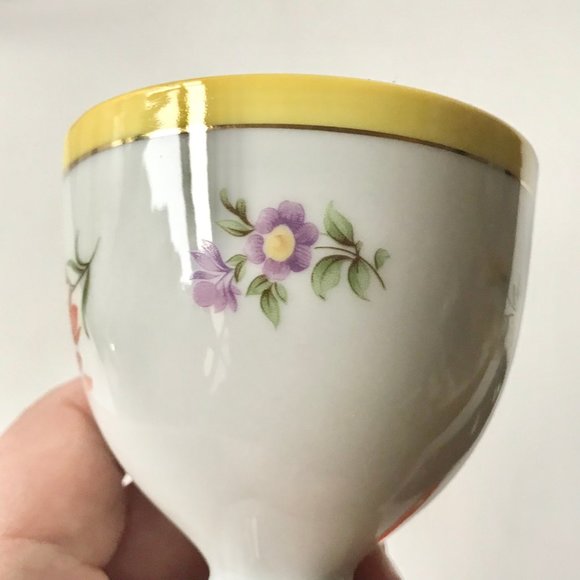 Vintage Porcelain Floral Gold Gilded Egg Cups Yellow White Flowers Pink Blue - Picture 13 of 15